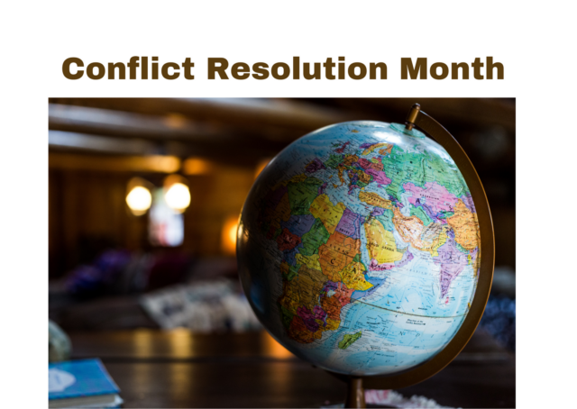 Globe with Conflict Resolution Month Mentioned