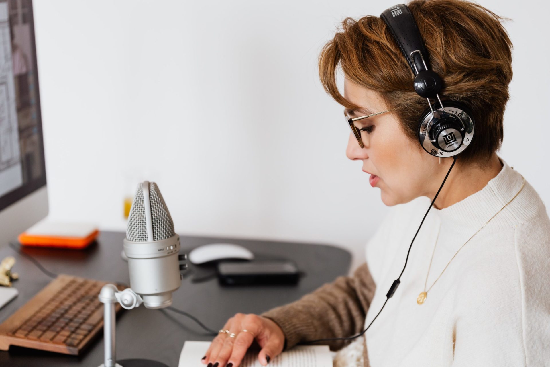 Customer service representative wearing a headset