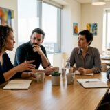 Office workers in a team conflict discussion
