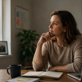 Nonprofit leader thoughtfully reviewing volunteer concerns while planning a conflict resolution conversation.