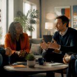 Team having workplace conflict discussion