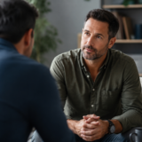Law firm leader having a compassionate one-on-one conversation with an employee during a difficult workplace discussion about layoffs.
